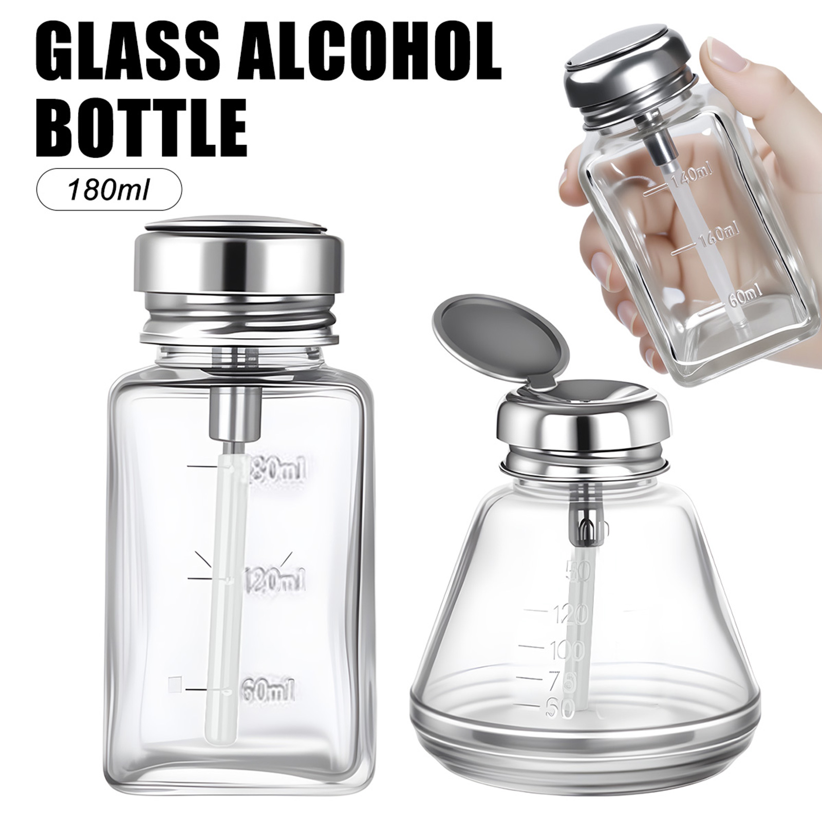 Water Bottle Blank - 180ml Nagellackflasche mit Pumpspender, Alkoholflasche, Nagellackentferner,