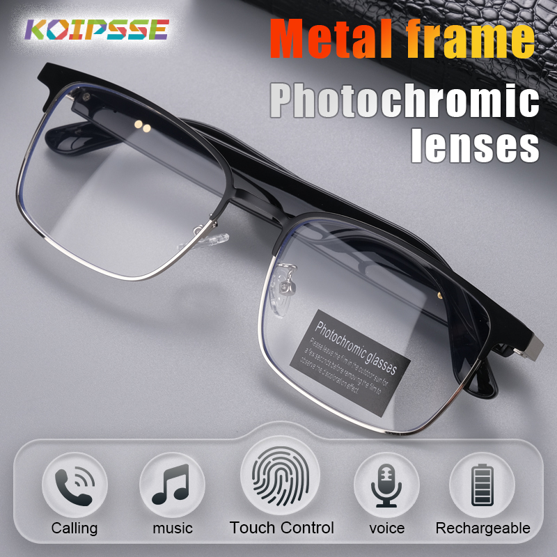 Metal Photo Panel - Koipsse Smart-Brille mit Metallrahmen, Farbwechselgläsern, Multifunktions-Wireless-Bluetooth-Headset,