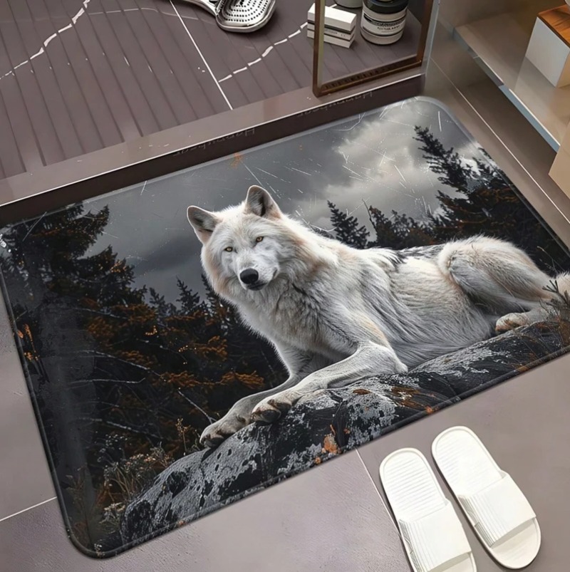 Puzzle Blank White - Cool White Wolf Fußmatte mit Wildtiermuster,